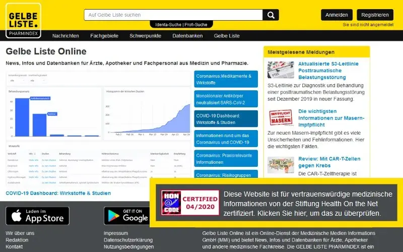 Gelbe Liste Online mit HON-Zertifikat Gelbe Liste Online mit HON-Zertifikat